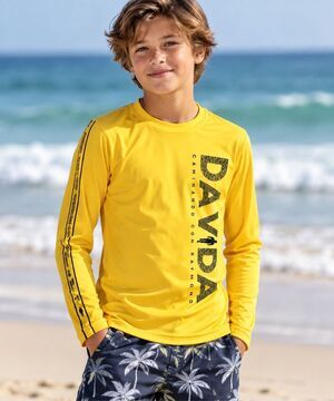 DAVIDA Caminando Con Raymond Boys Long Sleeve Rash Guard Swim Shirt Yellow L